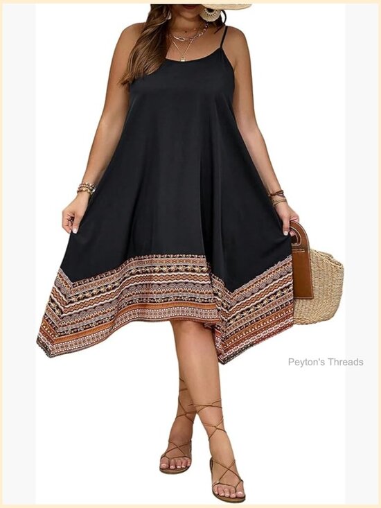 Dresses & Skirts - Plus Size Boho Flowy Cami Dress Spaghetti Strap Sleeveless Midi